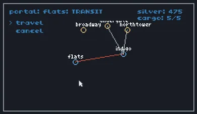 Screenshot of a portal interface, showing a map between systems and the ability to travel.